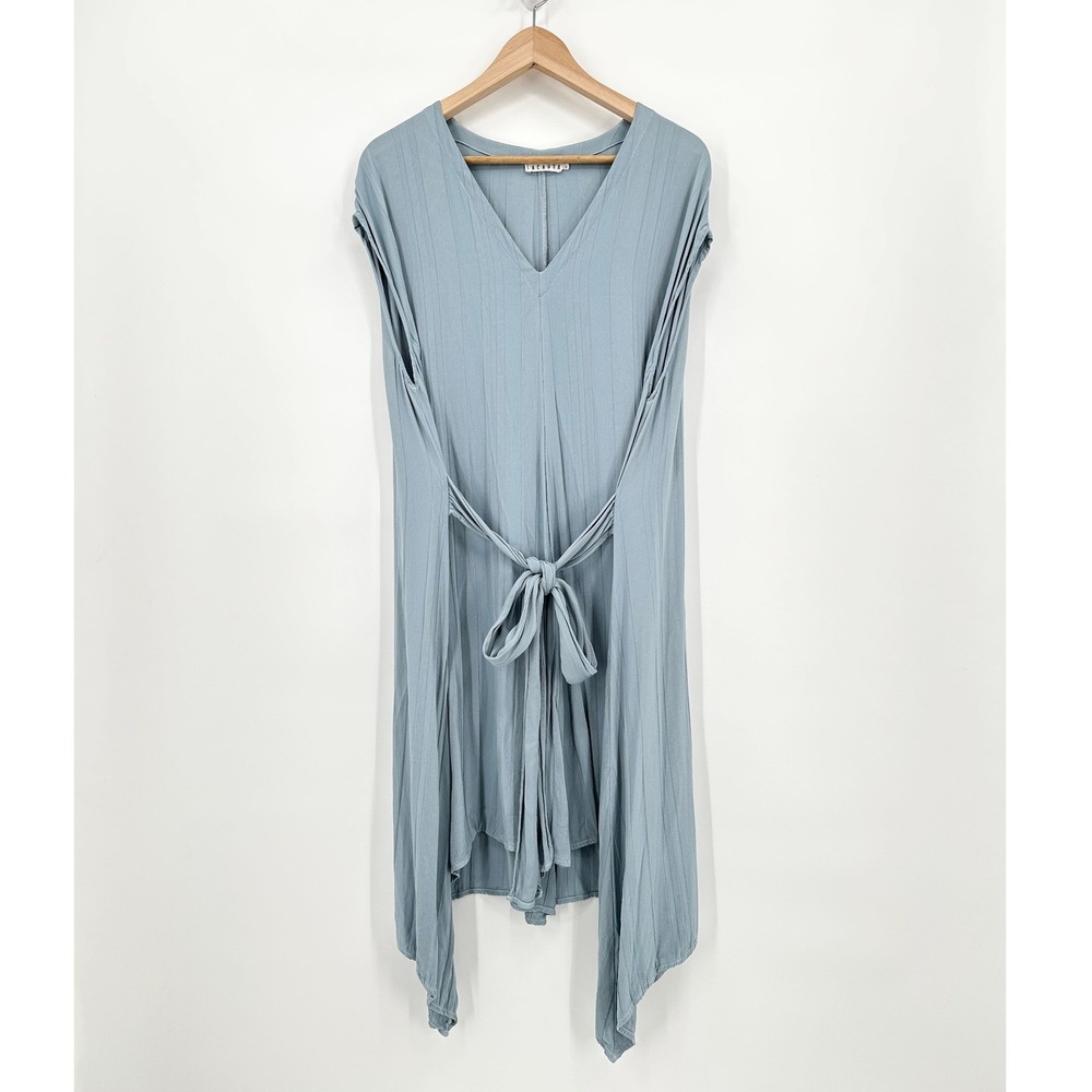 Lacausa Blue Tie Front Back Oversized Midi Mini Dress Small Handkerchief Hem